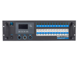 RDS  12x2,3 - To the equipment is possible to connect 12 circuits with the load of 2.3 kW per circuit. Power outputs to 16-pin multiconnectors Wieland or to 230 V sockets. Control is made with DMX 512 digital signal. It is intended for touring productions and also for permanent installations for small theatre scenes, clubs,
multi-purpose cultural facilities, TV studios.